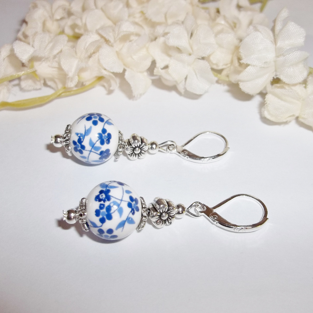 Blue & White Flower Earring Set Jewelry Boho Floral Jewelry Accessory NWT 5633 - Picture 4 of 8